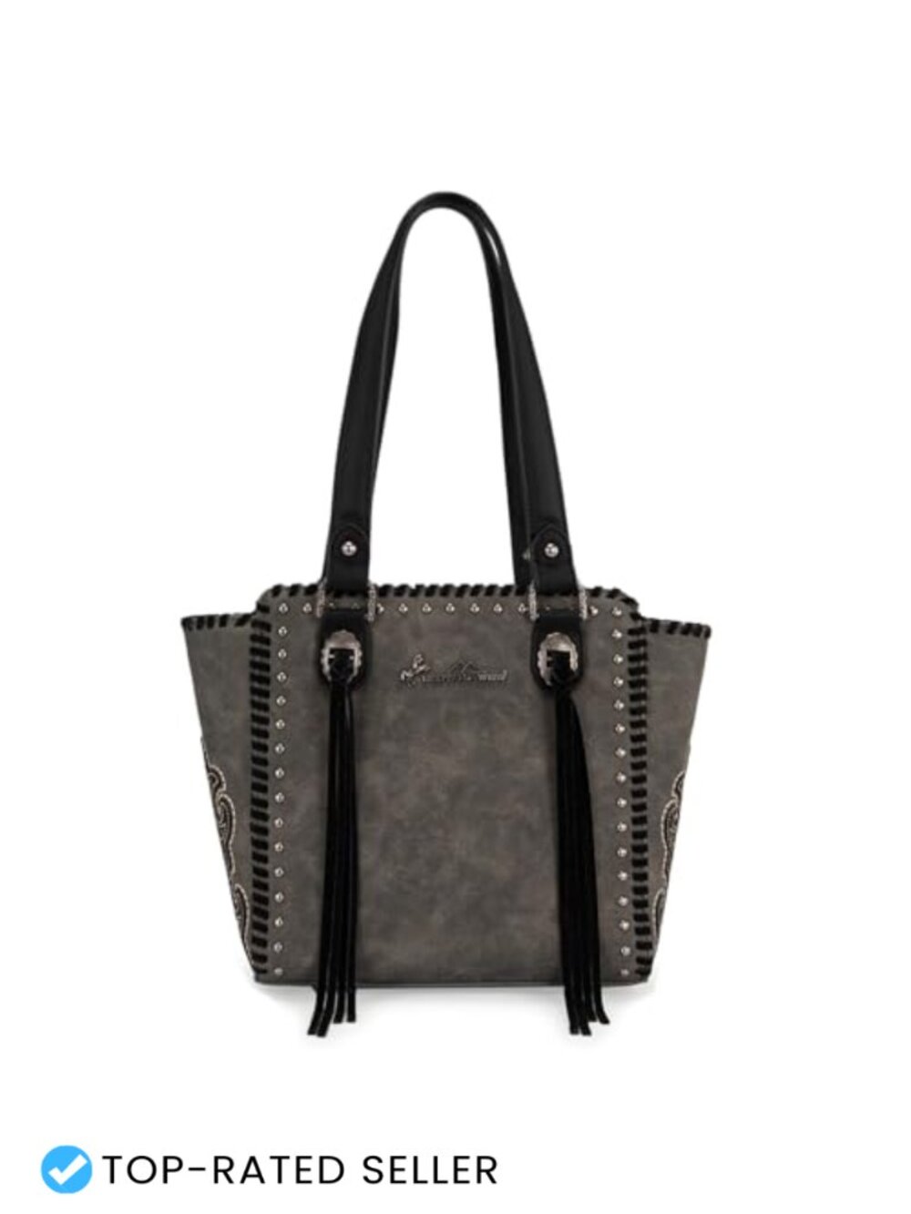 Studded PU Leather Western Tote Bag with Fringe Tassel, Medium Cowgirl Style